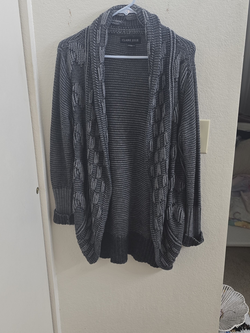 Charcoal Cable Knit Open-Front Cardigan